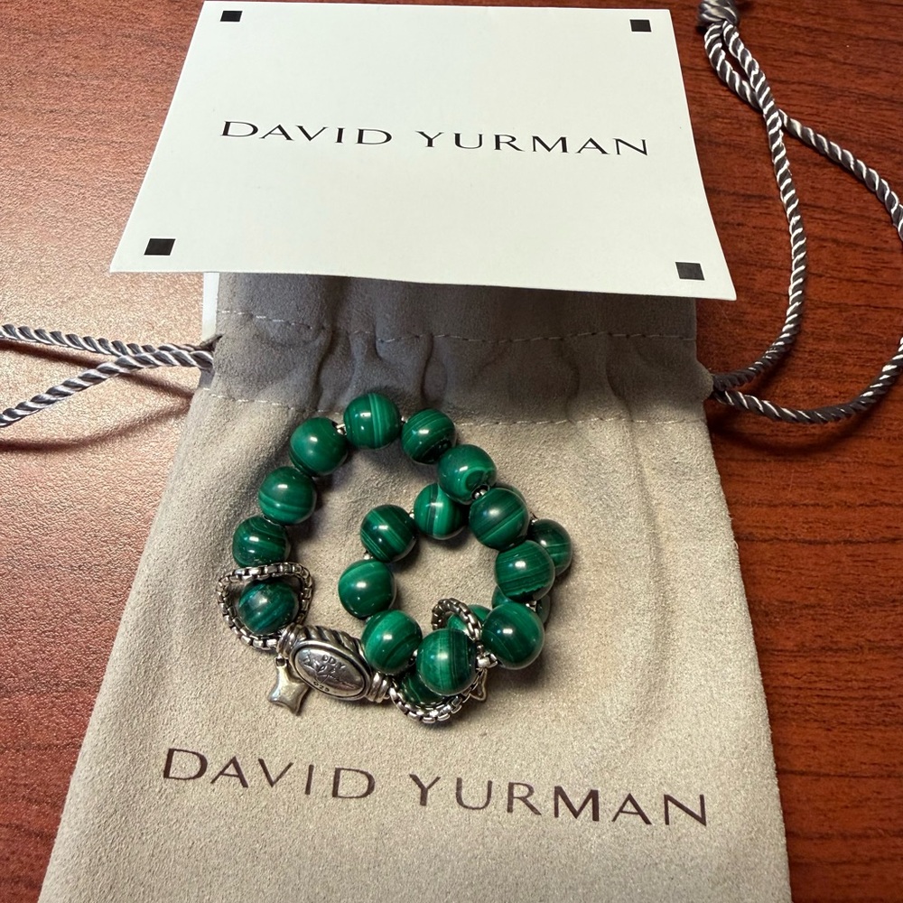 David Yurman Malachite Beaded Bracelet with Silver Accents